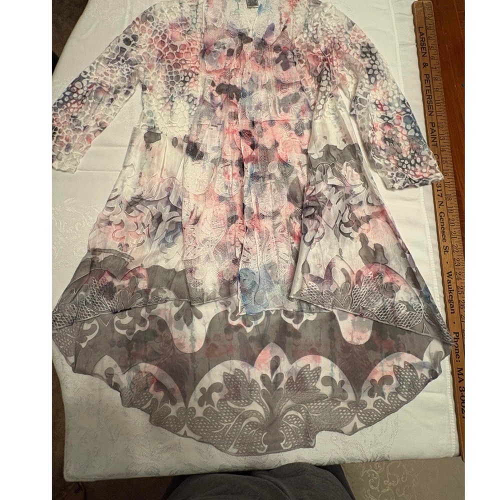Anis.A Mixed Media Floral Snakeskin Print High Low Open Cardigan Top Small